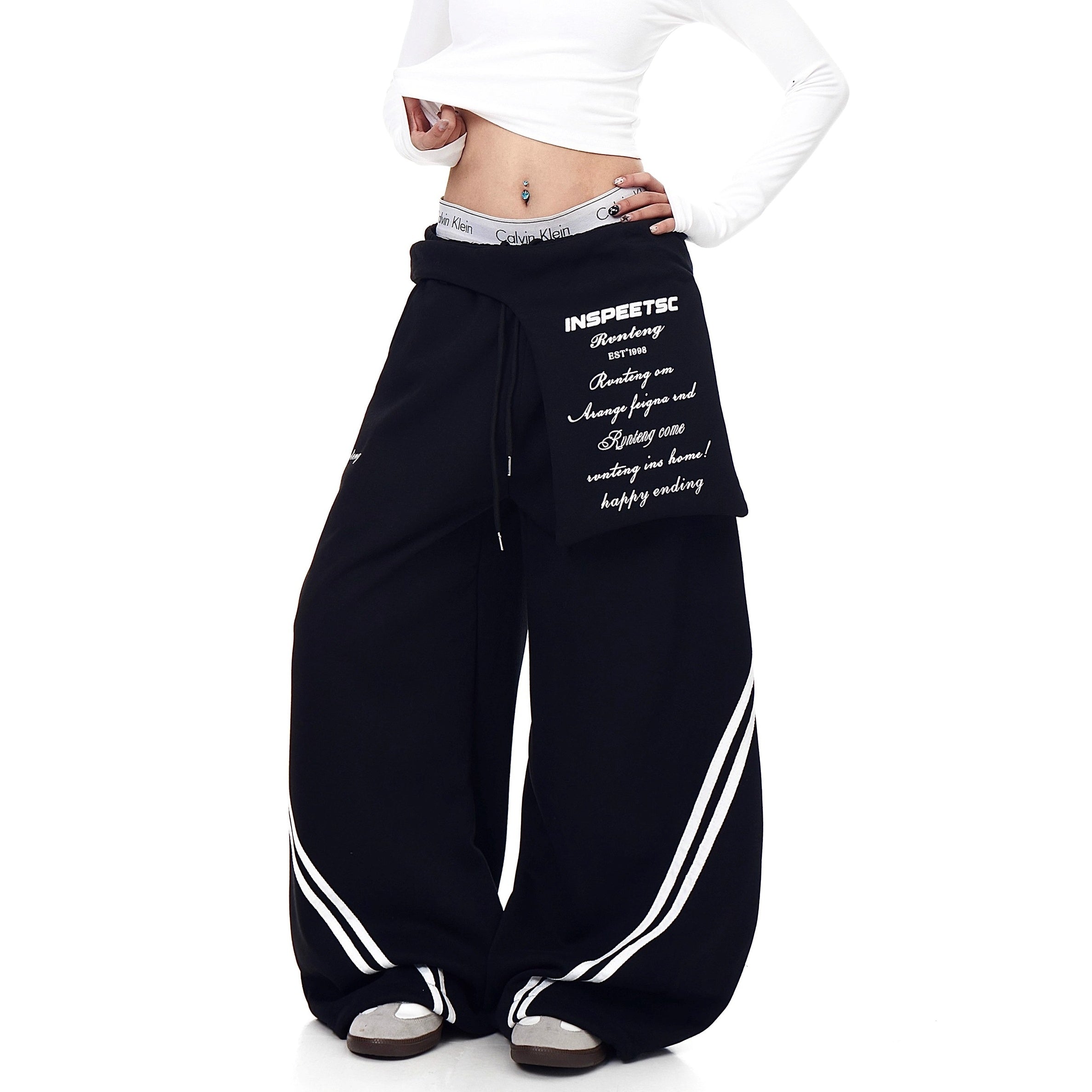 Waist Layered Design Curve Sweat Pants BK7062
