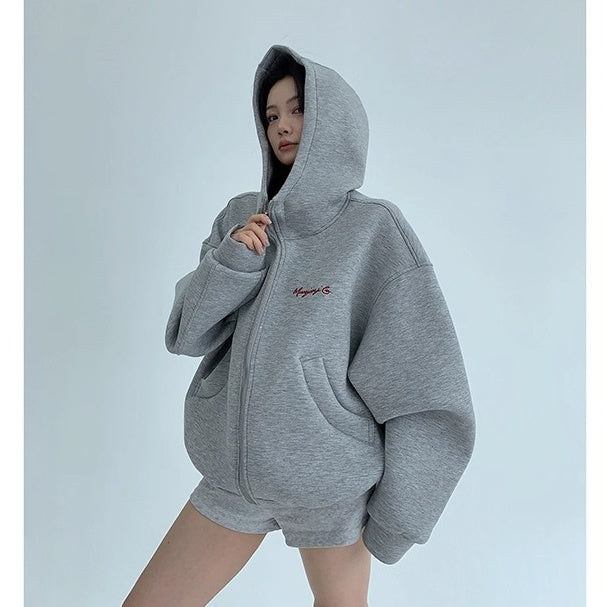 Embroidery Loose Vintage Short Hooded Jacket OS2027