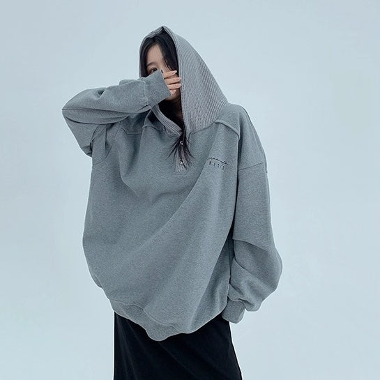 Knit Patchwork Design Oversize Hoodie OS2066