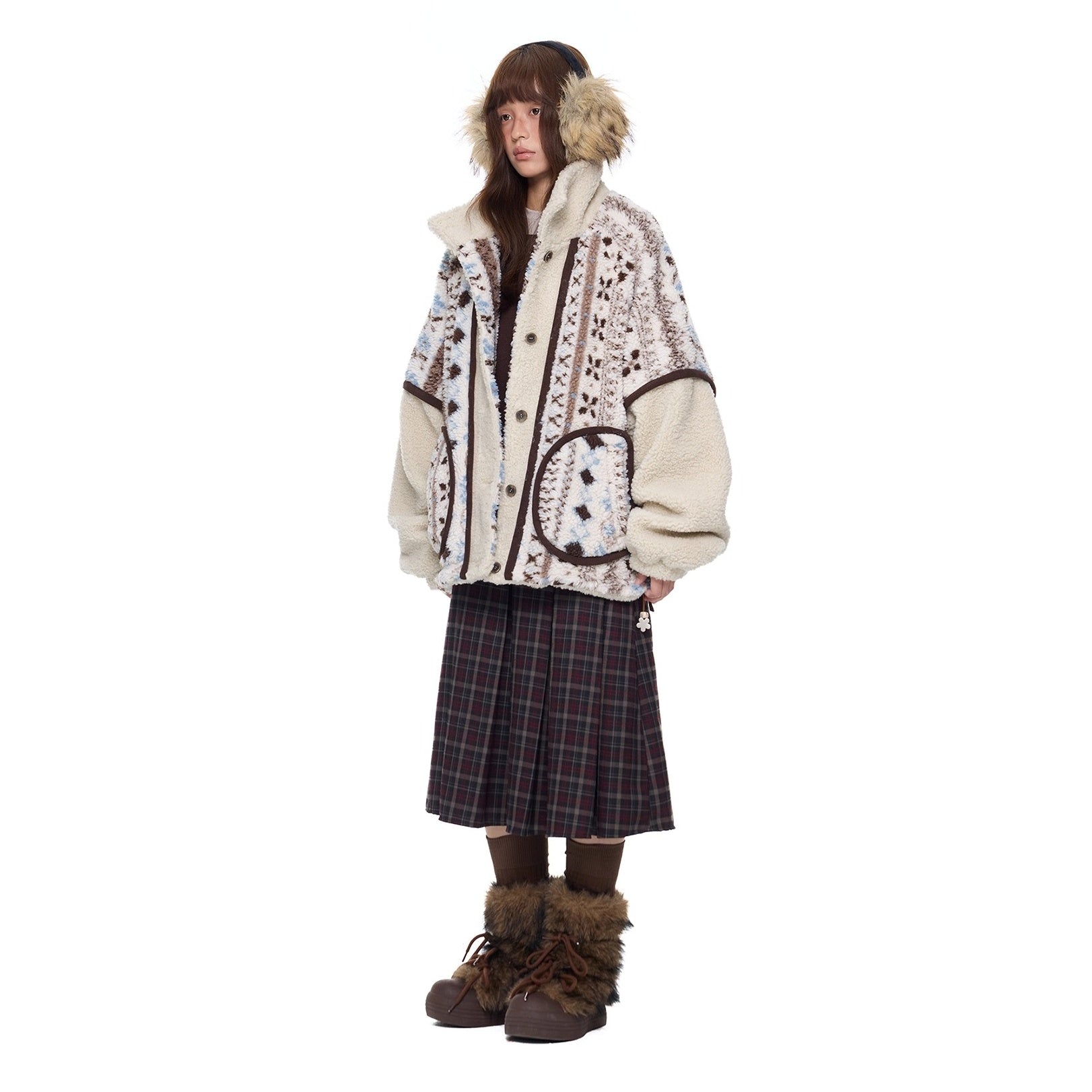 Ethnic Style Polar Fleece Stand Collar Jacket EZ277