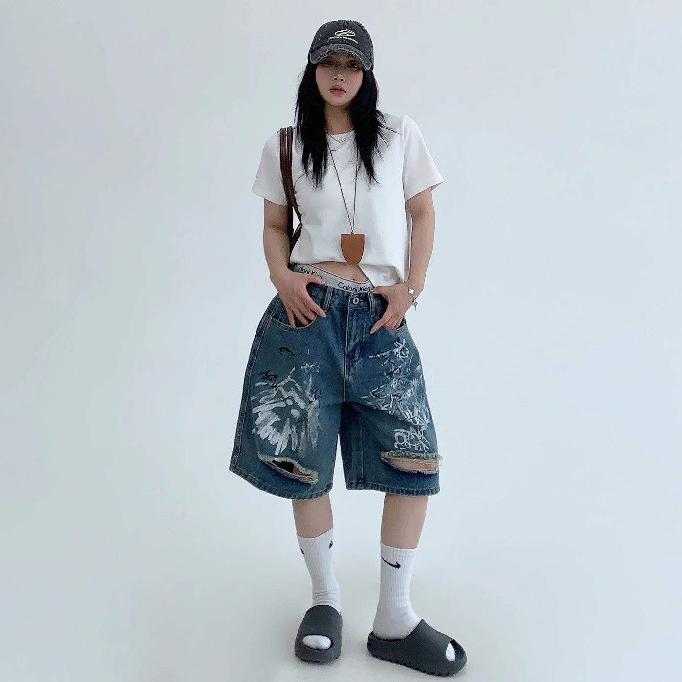 Graffiti Paint Ripped Denim Shorts MW10153