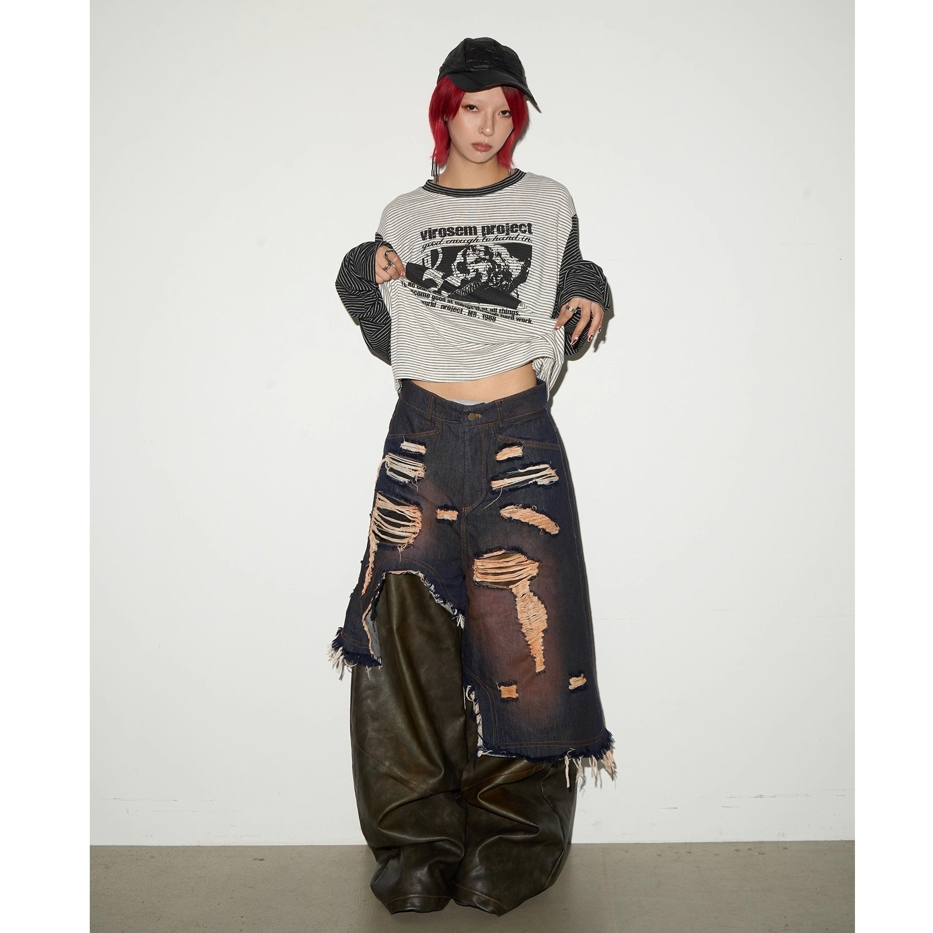 Character Print Patchwork Border Long Sleeve T-shirt MN9030
