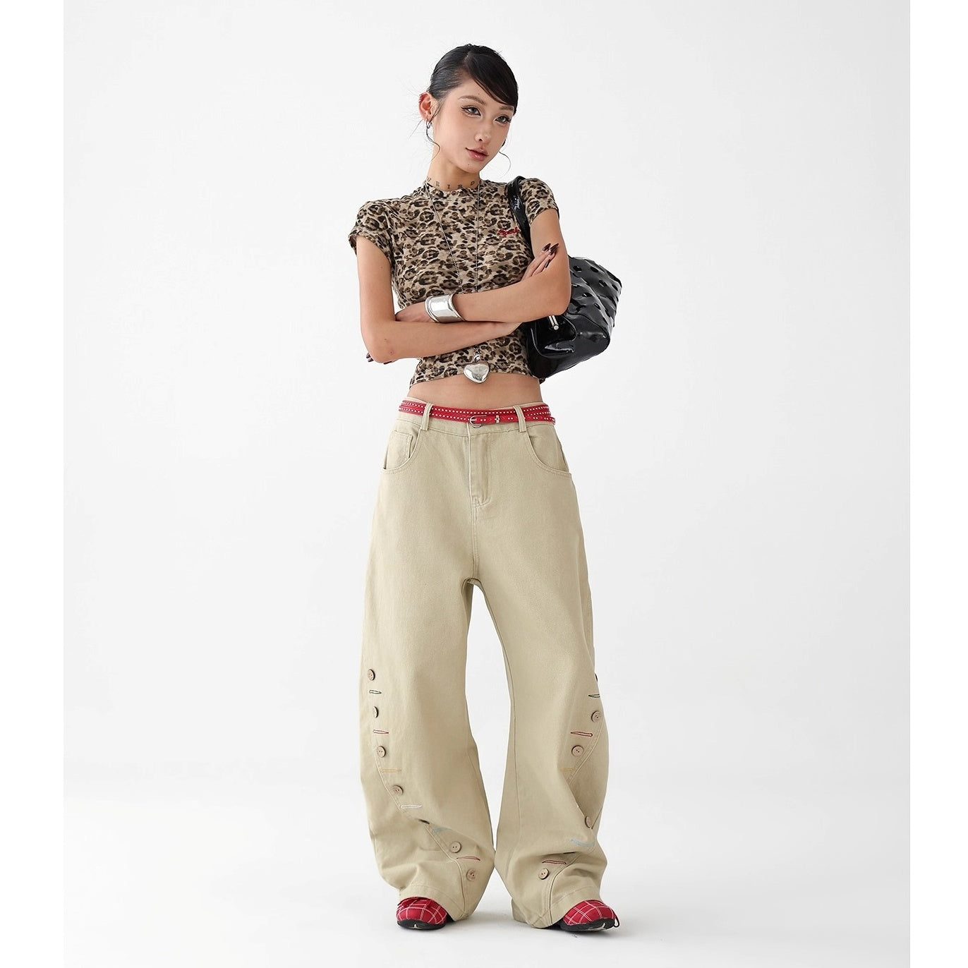 Vintage Button-Embellished Curve Jeans AC7133