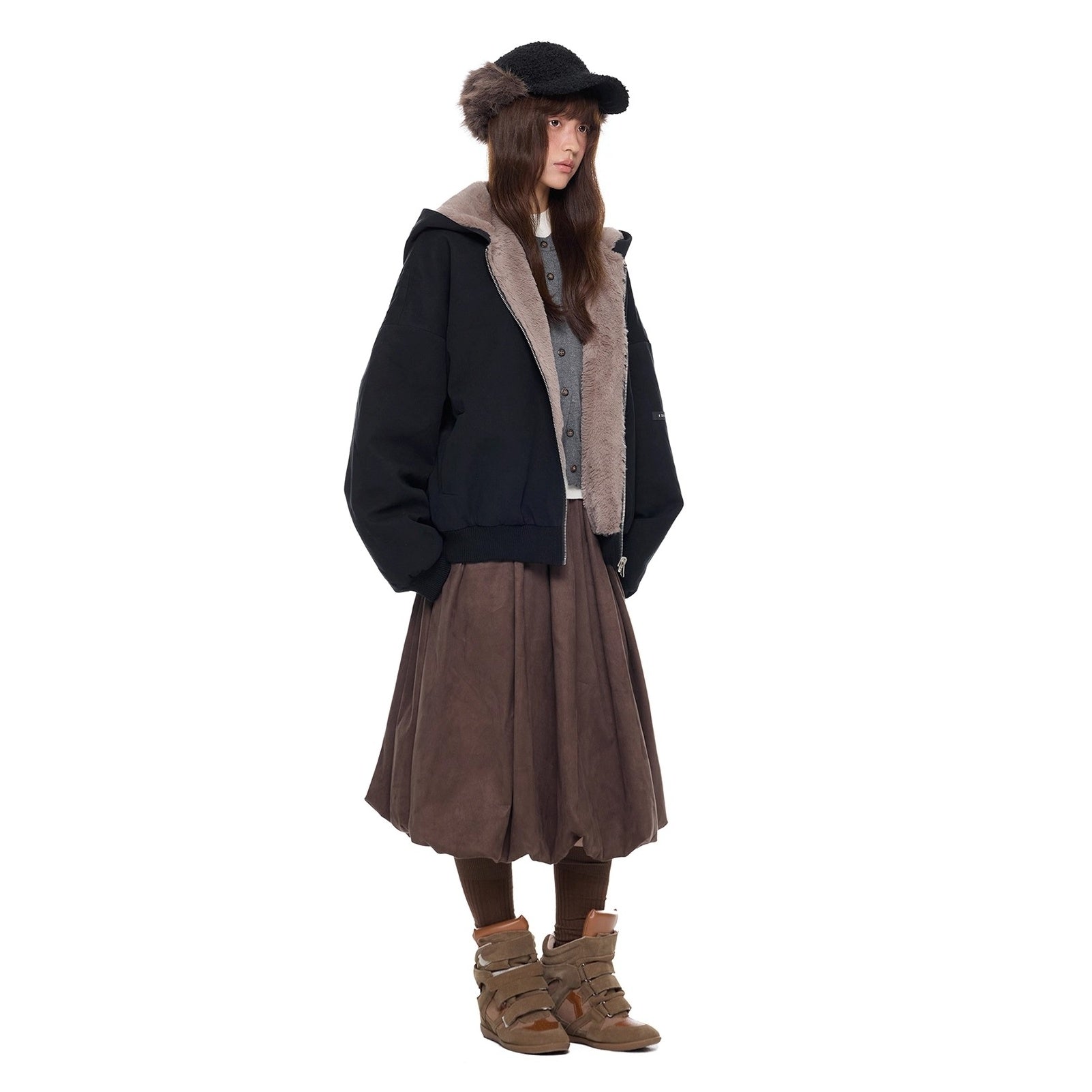 Imitation Fur Casual Hooded Jacket EZ244