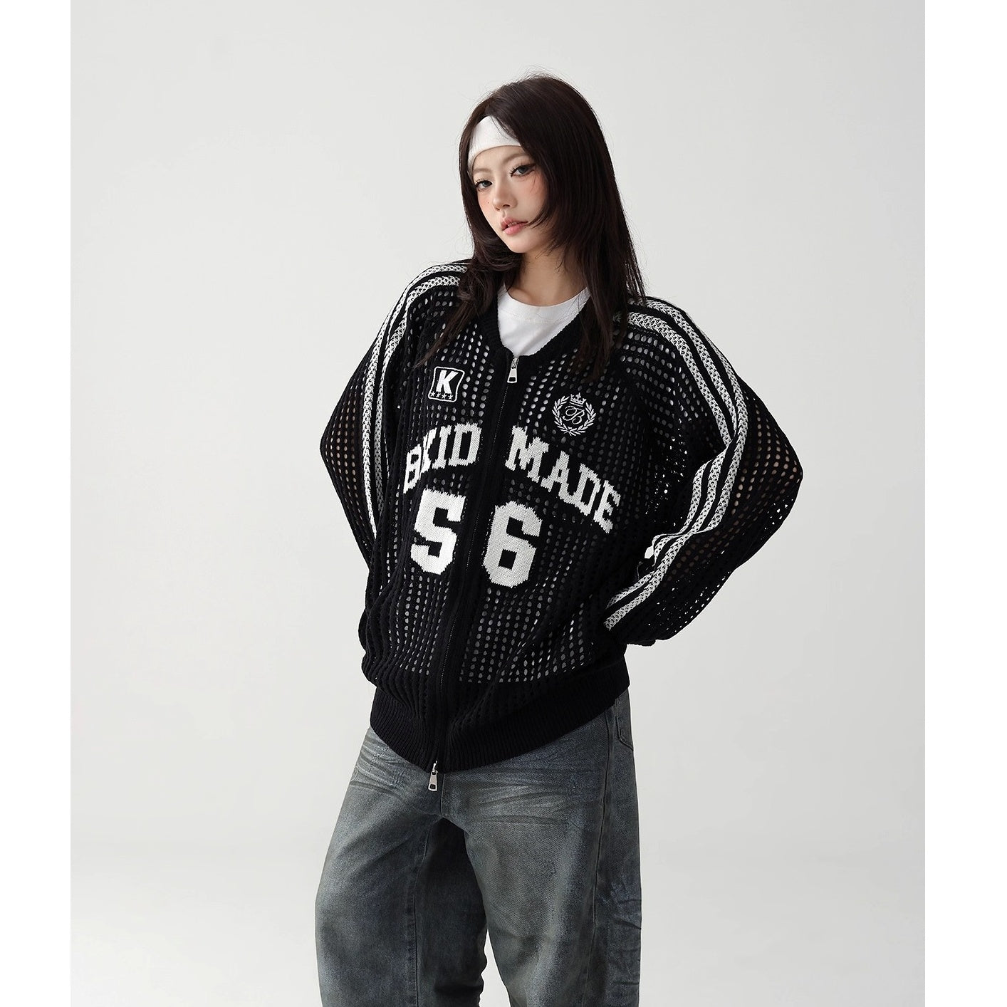 Sporty Mesh Cutout Cardigan AC7160