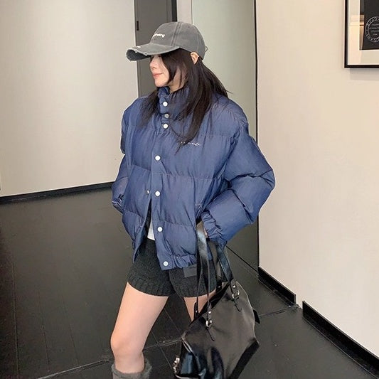Denim Fabric Cropped Puffer Jacket OS2062