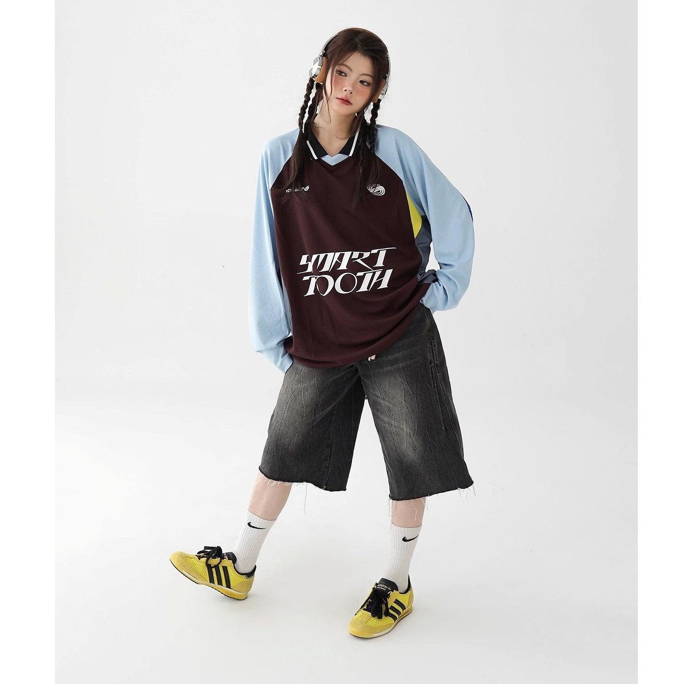Contrast Raglan Sporty Long-sleeved T-shirt AC7129