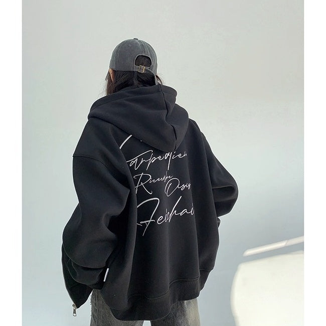 Back Letter Embroidery Hooded Jacket OS2051