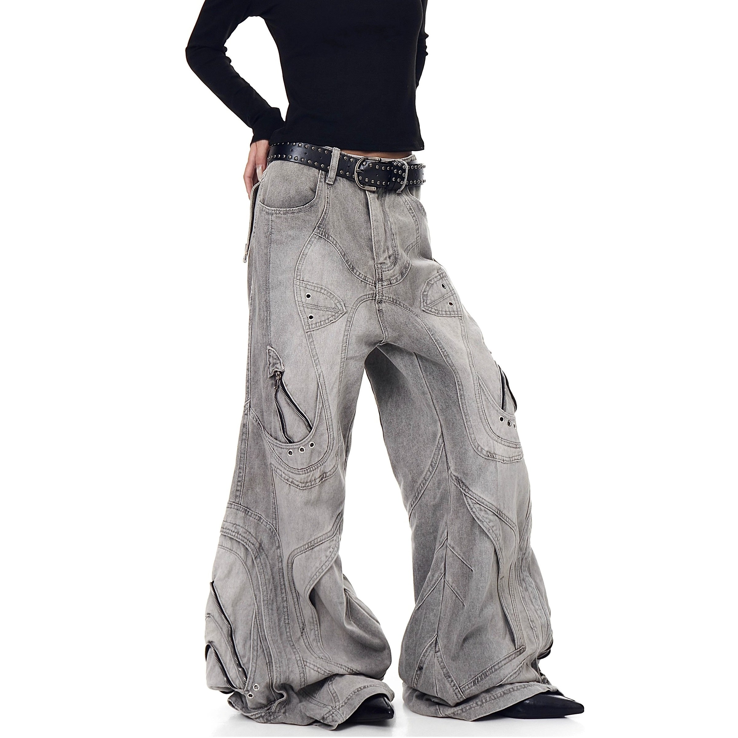 Distressed Deconstruction Wide Flared Jeans BK7021