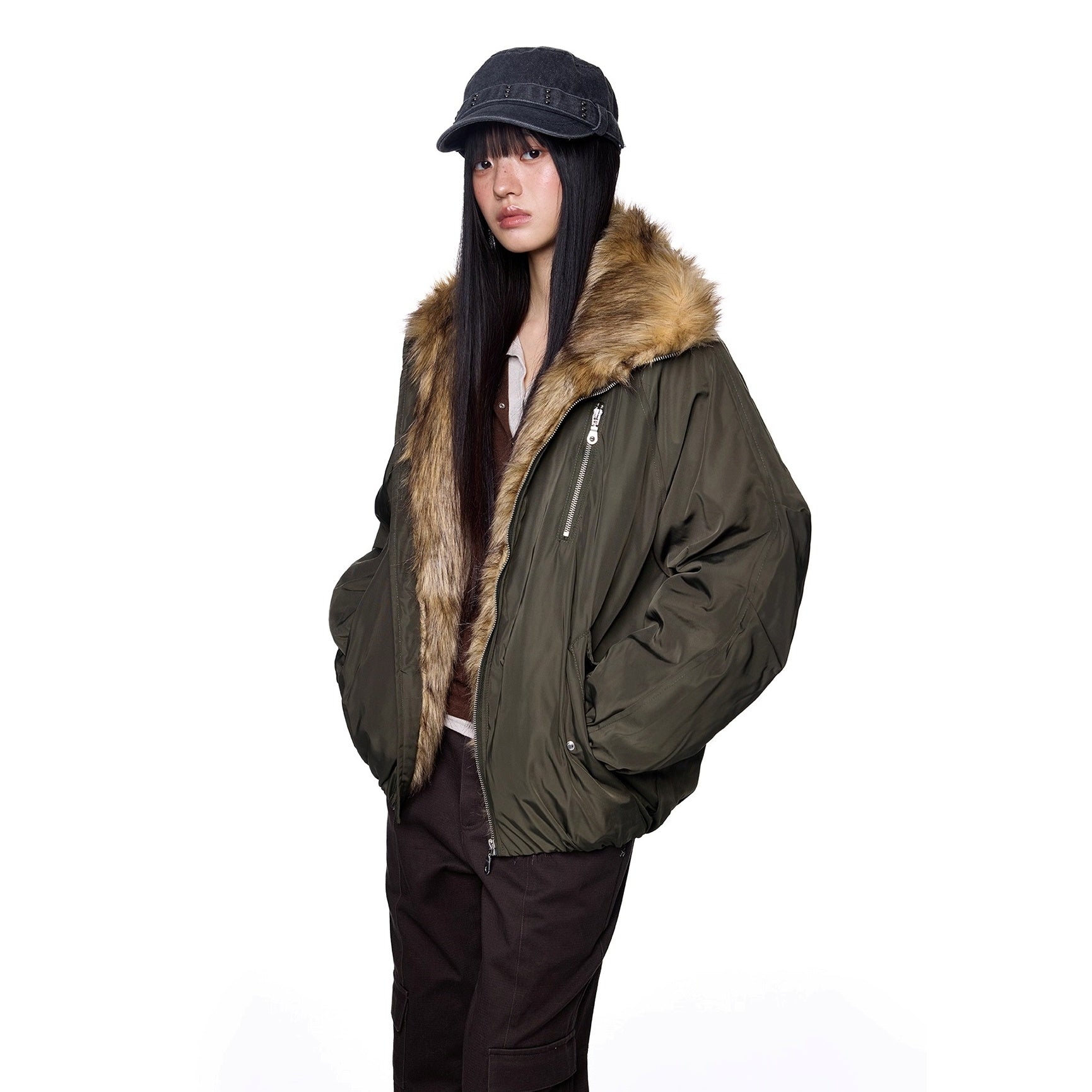 Stand Collar Fur Stitch Jacket EZ257