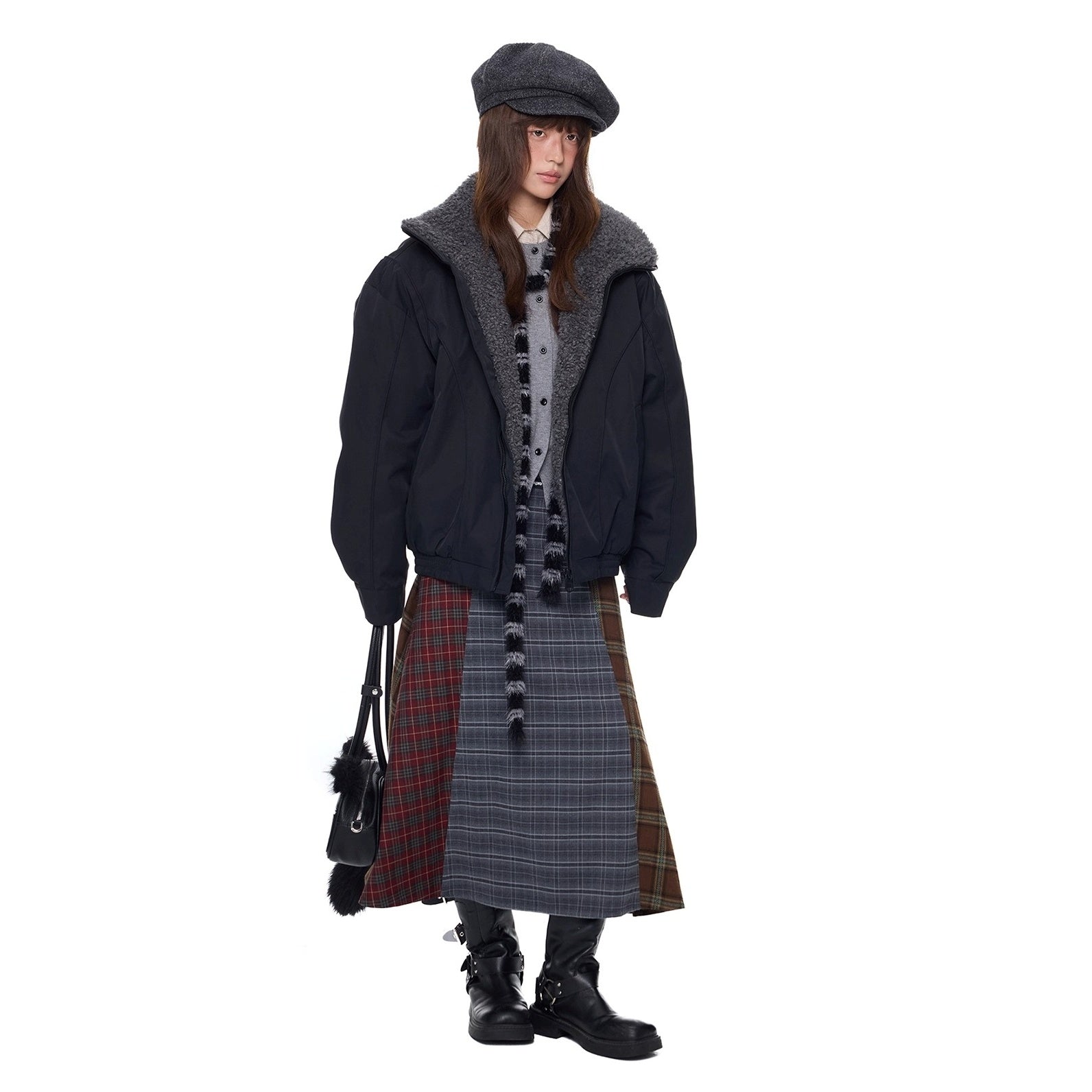 Furry Zip Simple Down Jacket EZ293