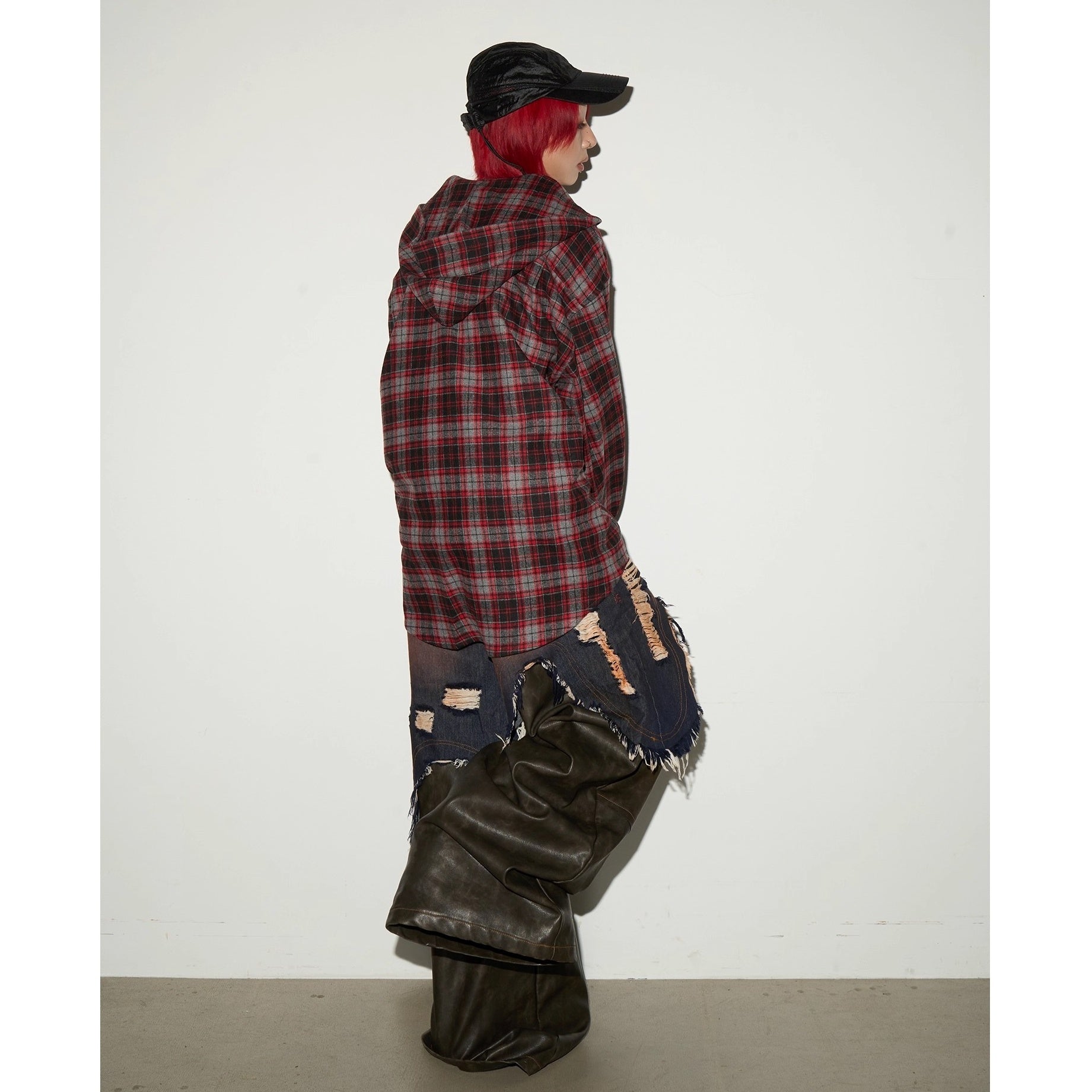 Wide-leg Spliced Leather Denim Pants MN9028
