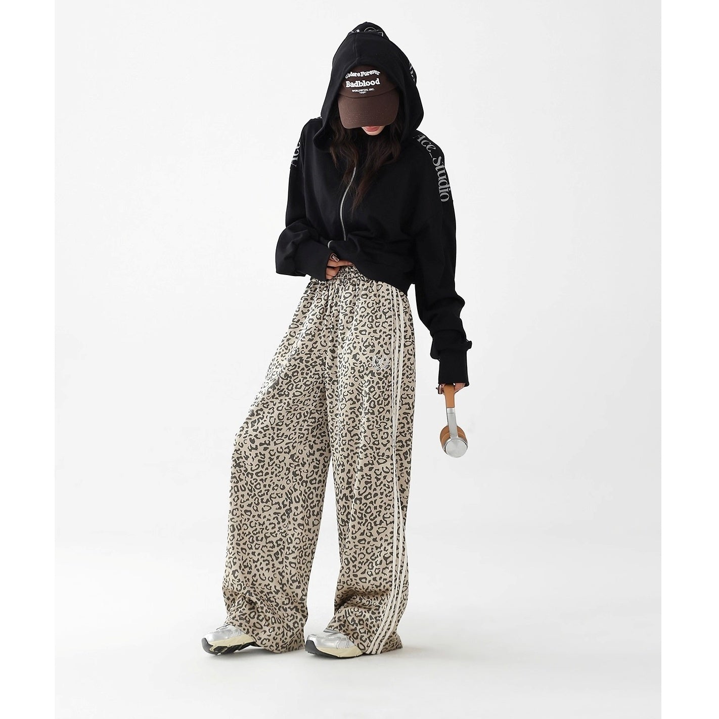 Leopard Print Stitching Side Line Wide Pants AC7138