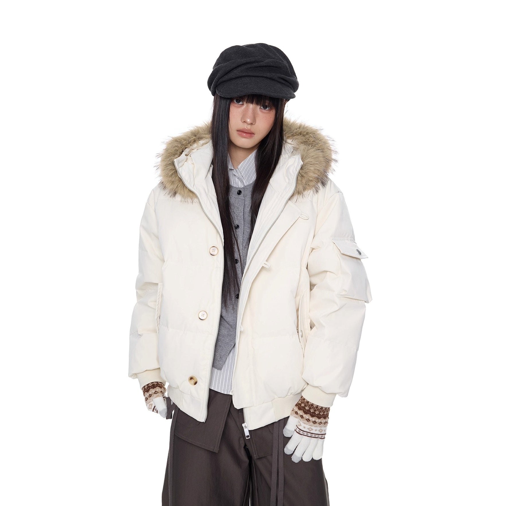 Large Fur Collar Hooded Down Jacket EZ301