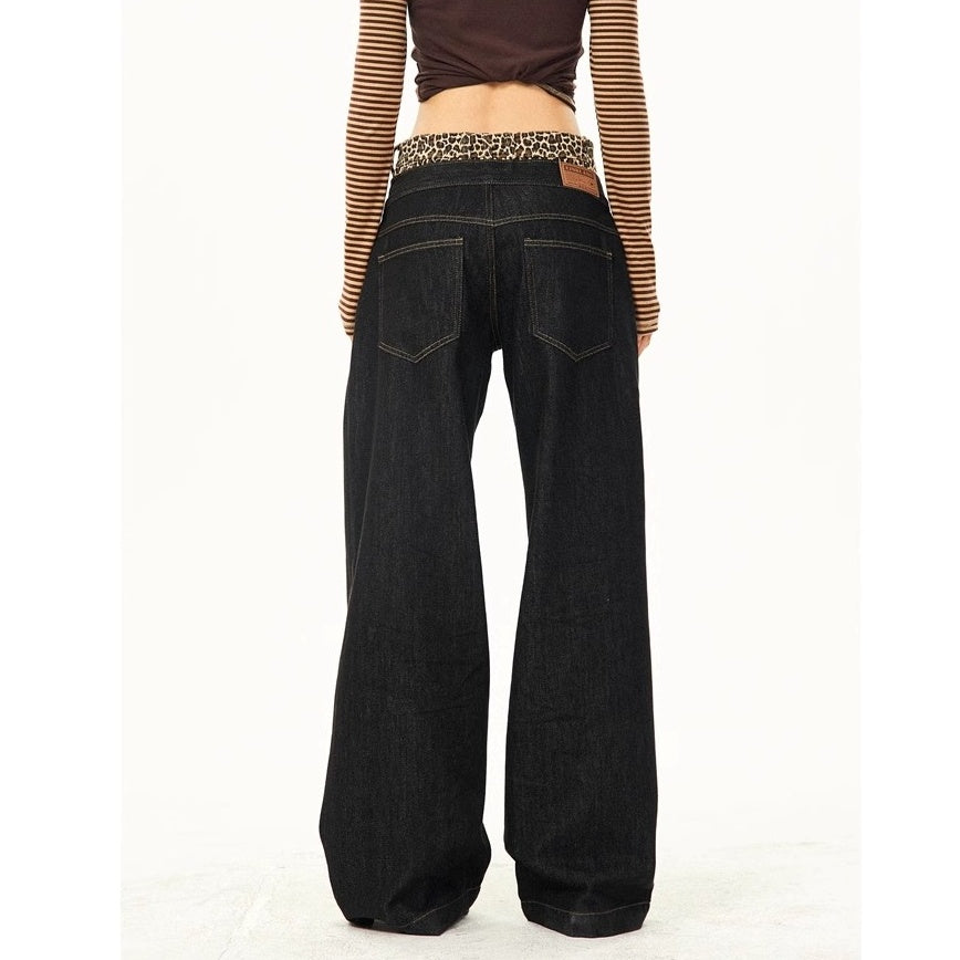 Leopard Print Double-Waist Loose Jeans MW10166