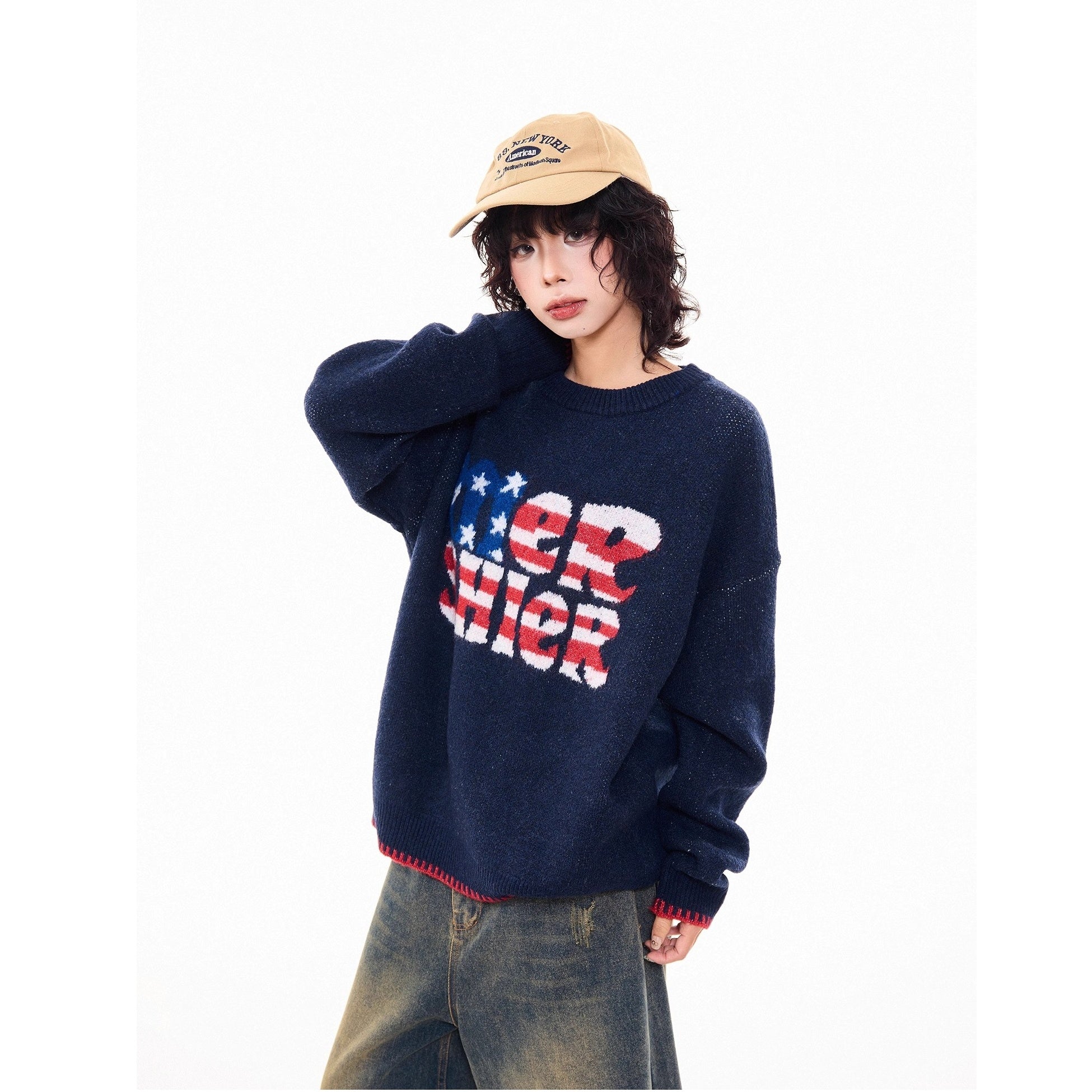 American Retro Letter Knitted Sweater MW10277