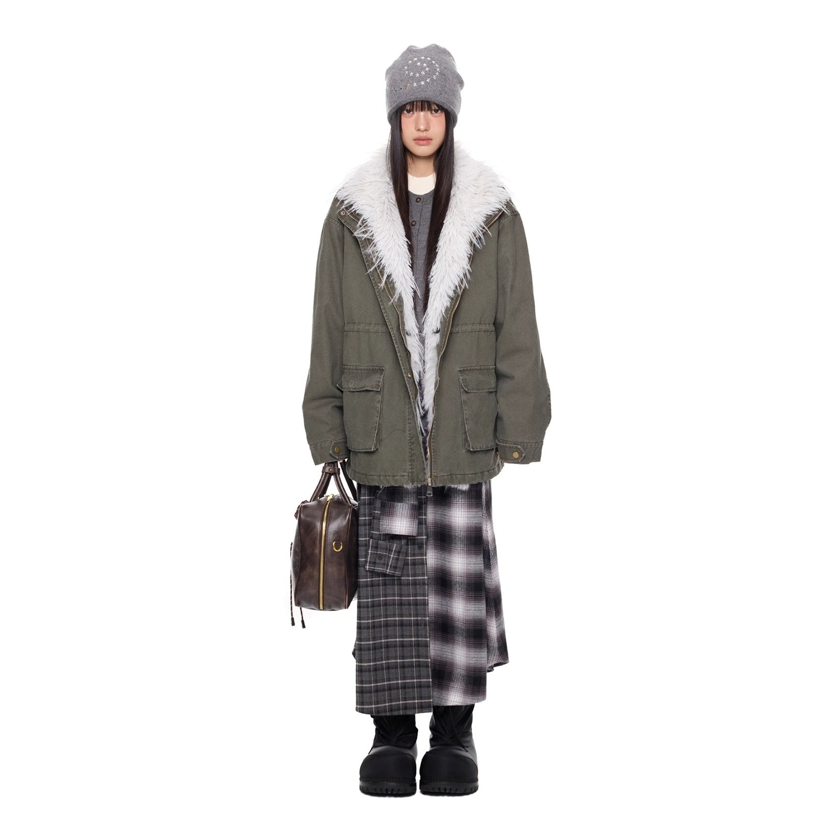 Hairy Stand Collar Washed Work Jacket EZ282