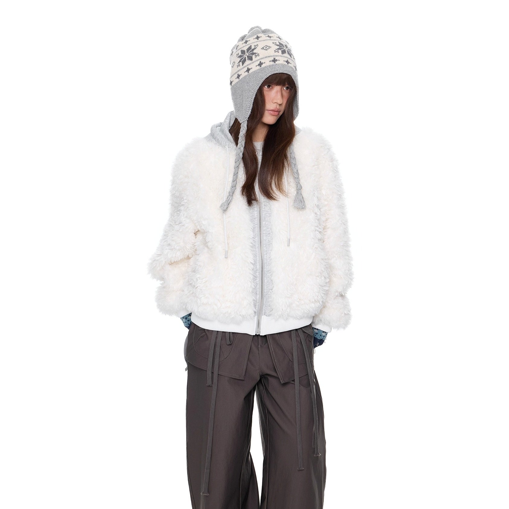 Sweat Hood Patchwork Imitation Fur Parka EZ266