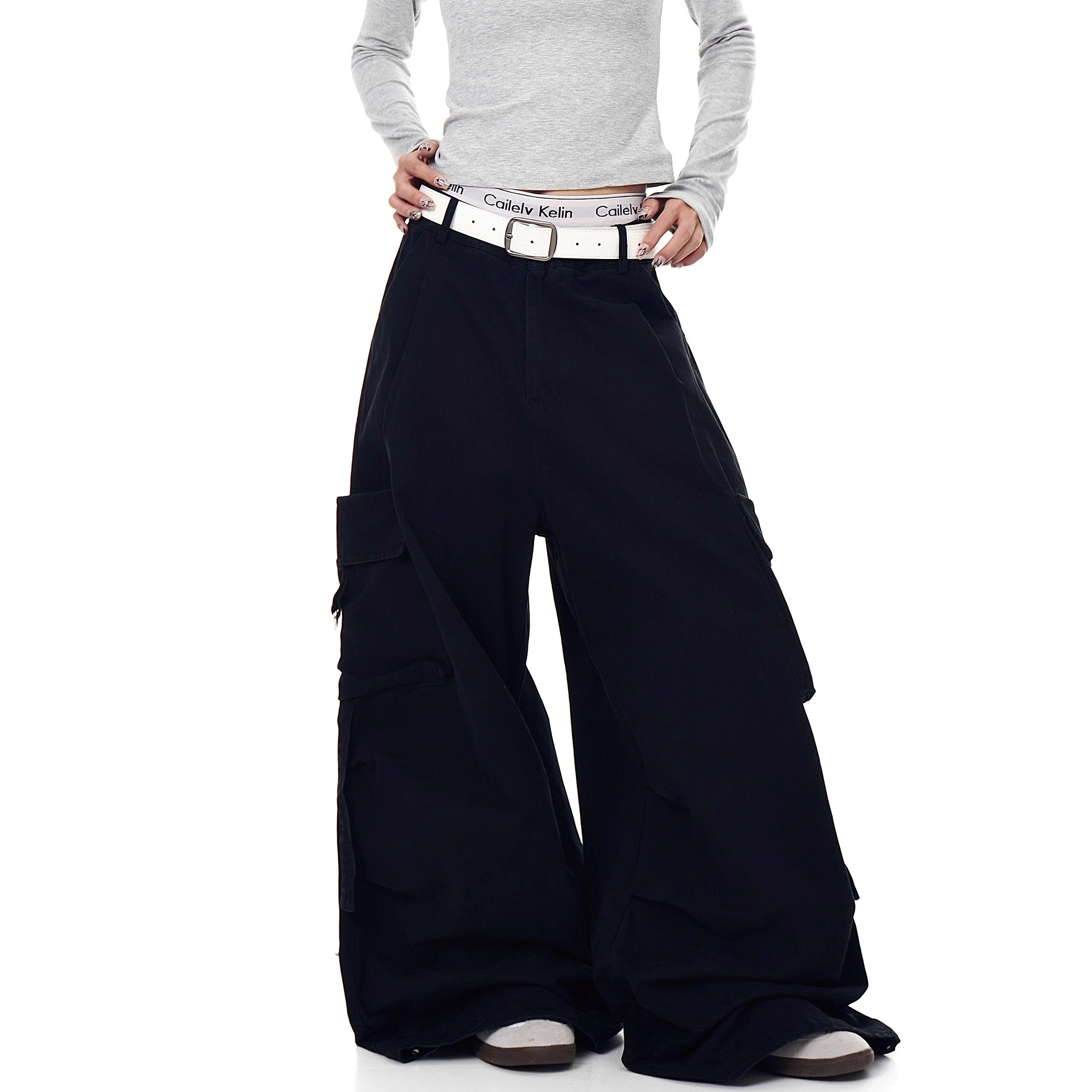 Back Letter Print Wide Cargo Pants MW10270