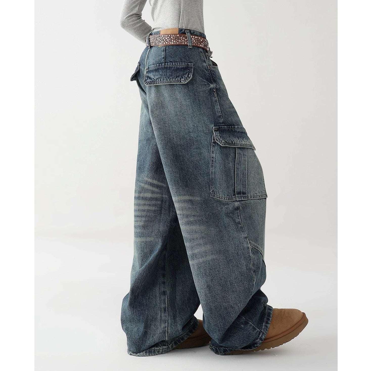 Washed Denim Cargo Curve Pants AC7149