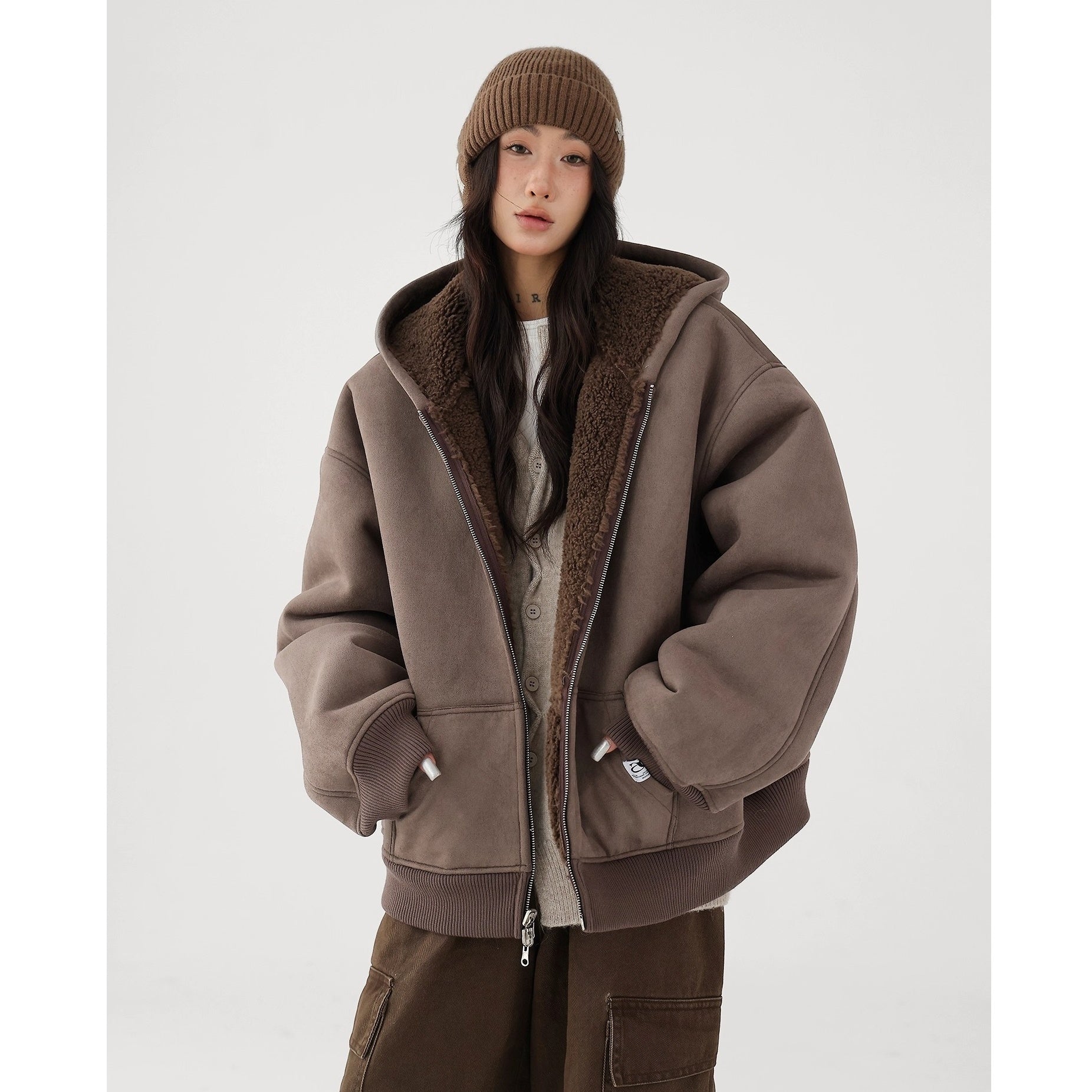 Reversible Polar Fleece Loose Hooded Jacket AC7017