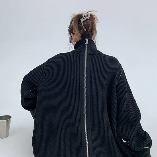 Front And Back Zipperd Knitted Jacket MW10290