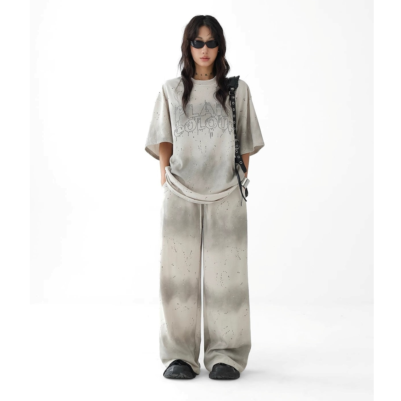 【上下別売り】2Length Rhinestone Tie-Dye T-Shirt & Loose Sweatpants Set-up AC7114