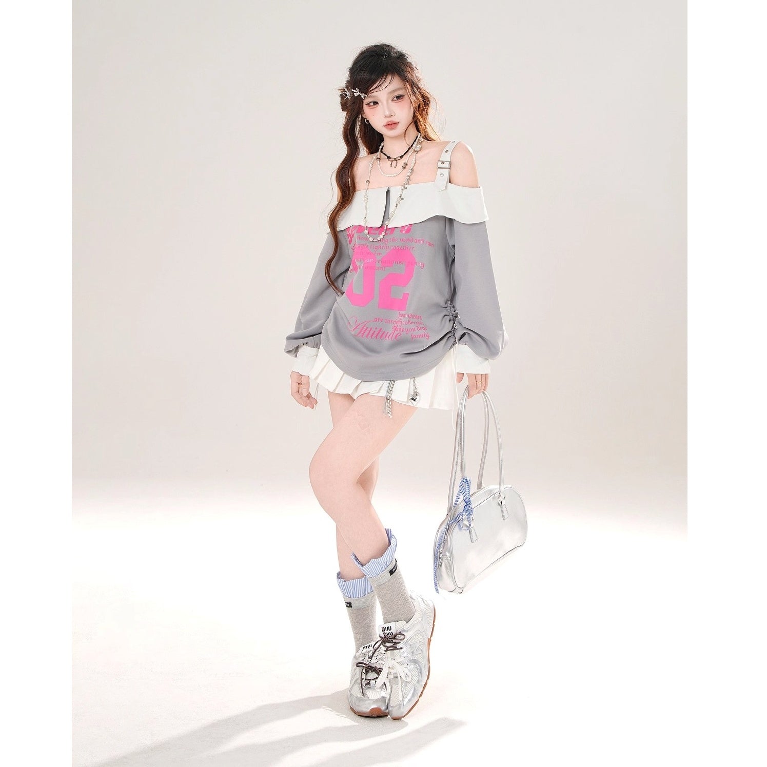 One-shoulder Loose Bicolor Top KK2076