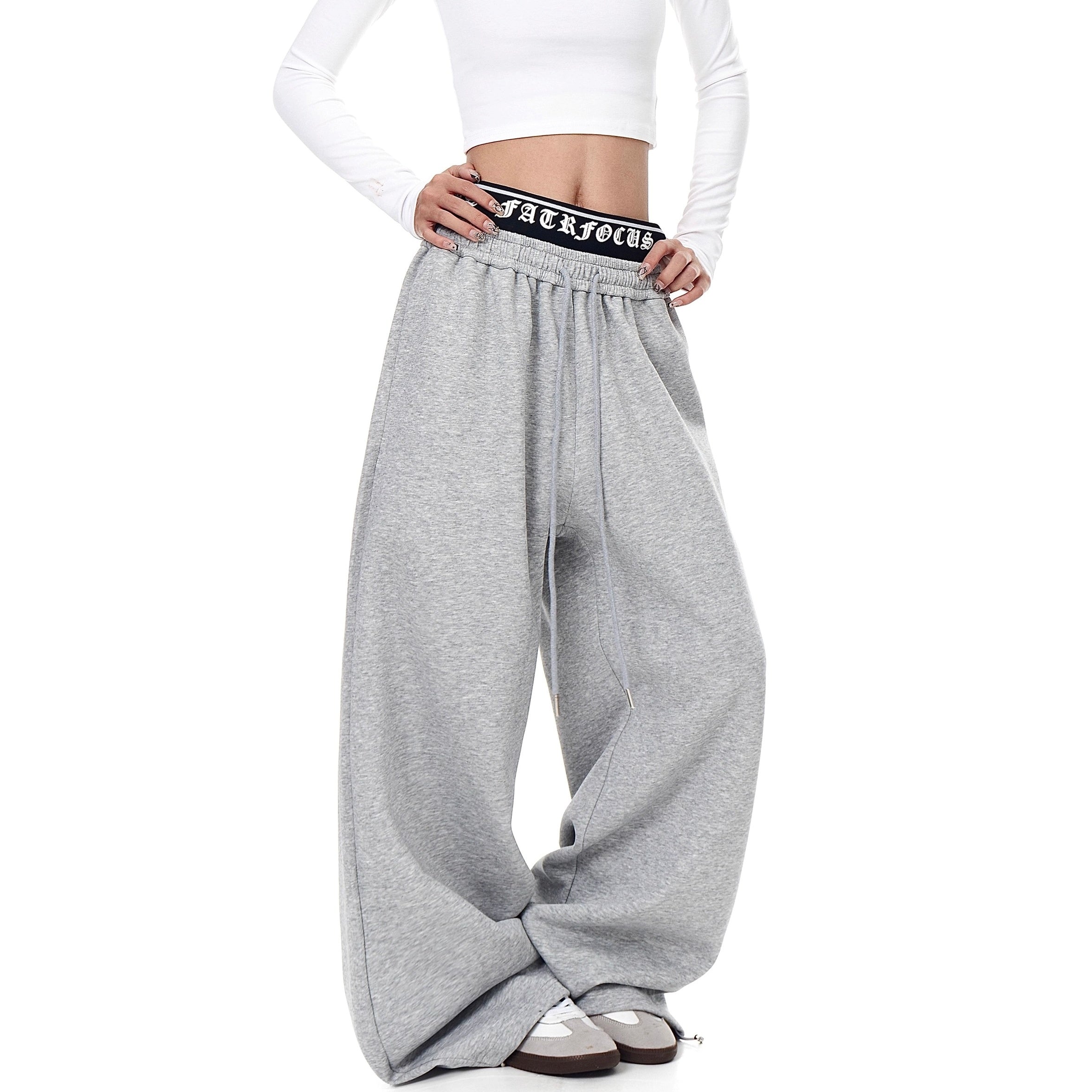 Gothic Letter Print Double Waist Sweat Pants BK7007