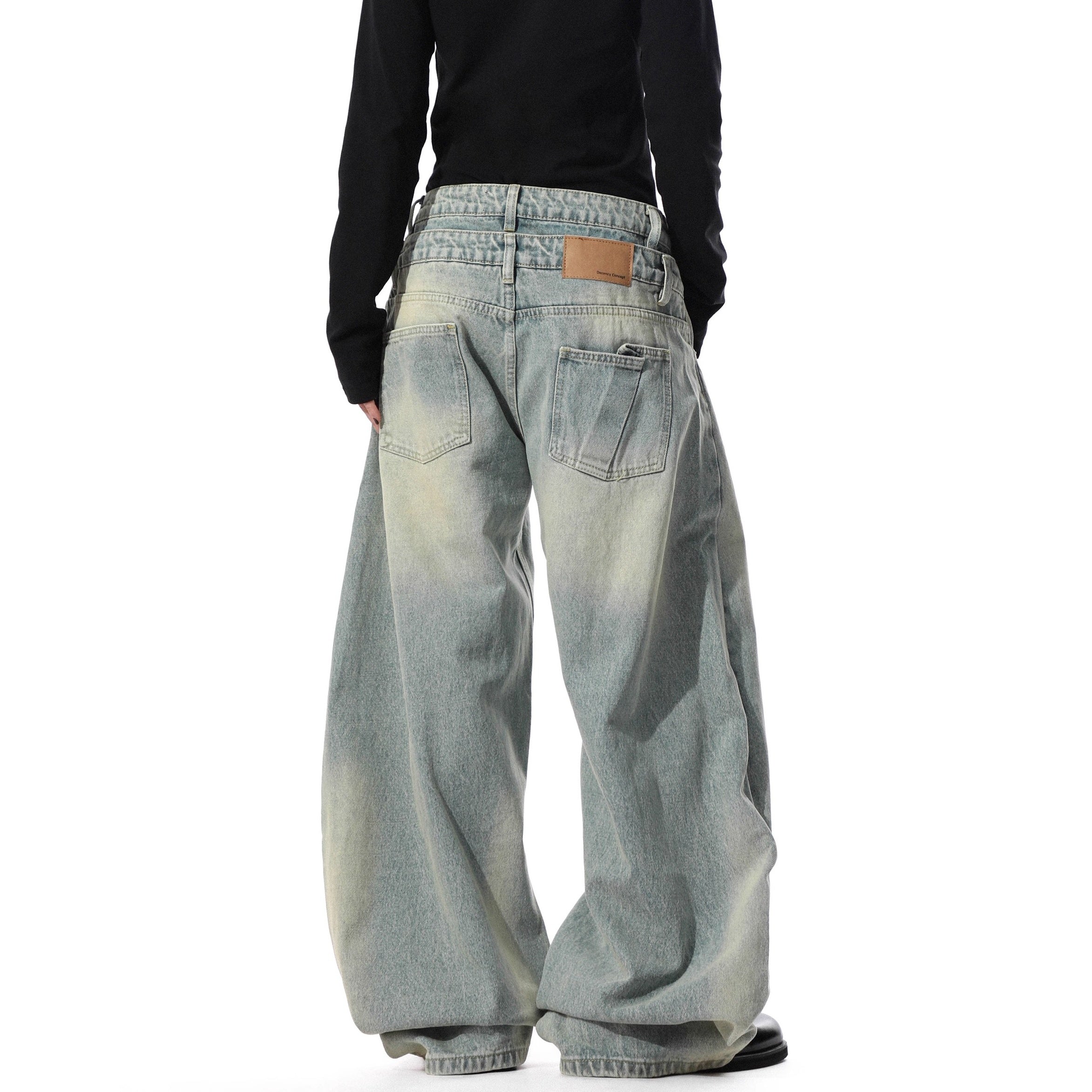 Double Waist Washed Loose Curve Jeans MR8029