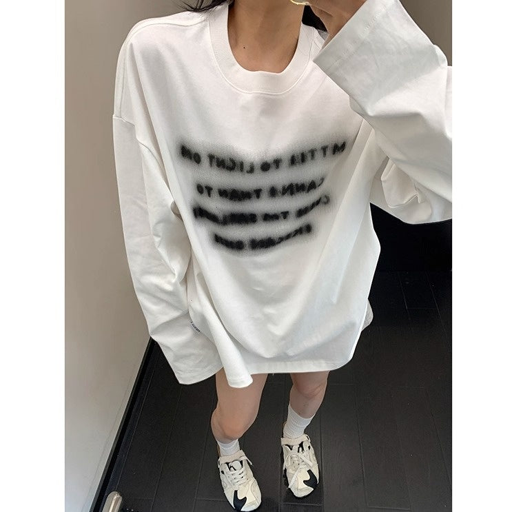 Smudged Letter Print Long Sleeves T-shirt OS2034