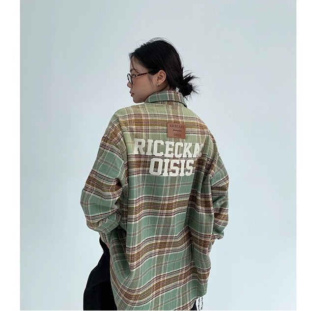 Distressed Gradient Plaid Long-sleeved Shirt OS2022