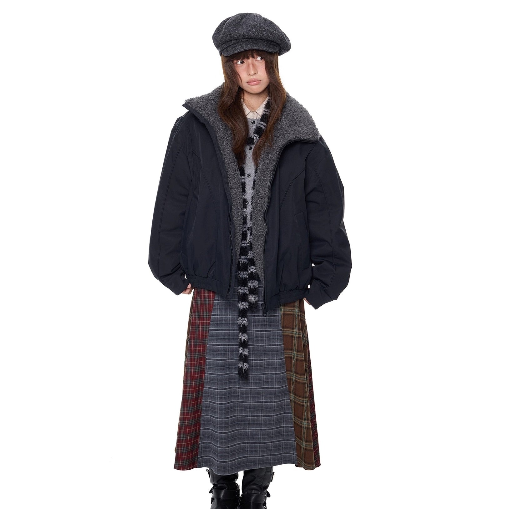 Furry Zip Simple Down Jacket EZ293