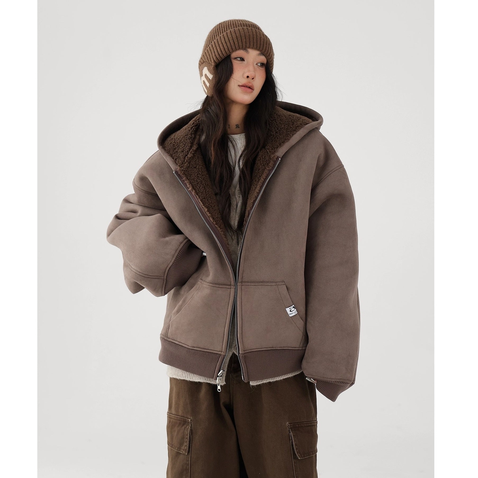 Reversible Polar Fleece Loose Hooded Jacket AC7017