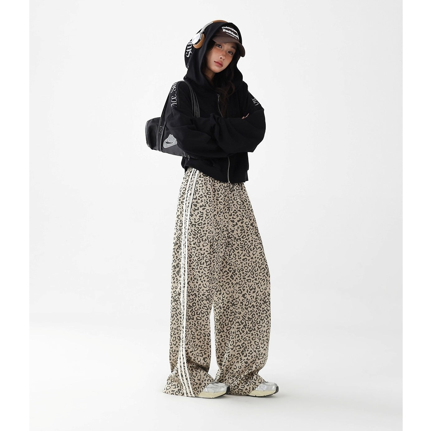 Leopard Print Stitching Side Line Wide Pants AC7138