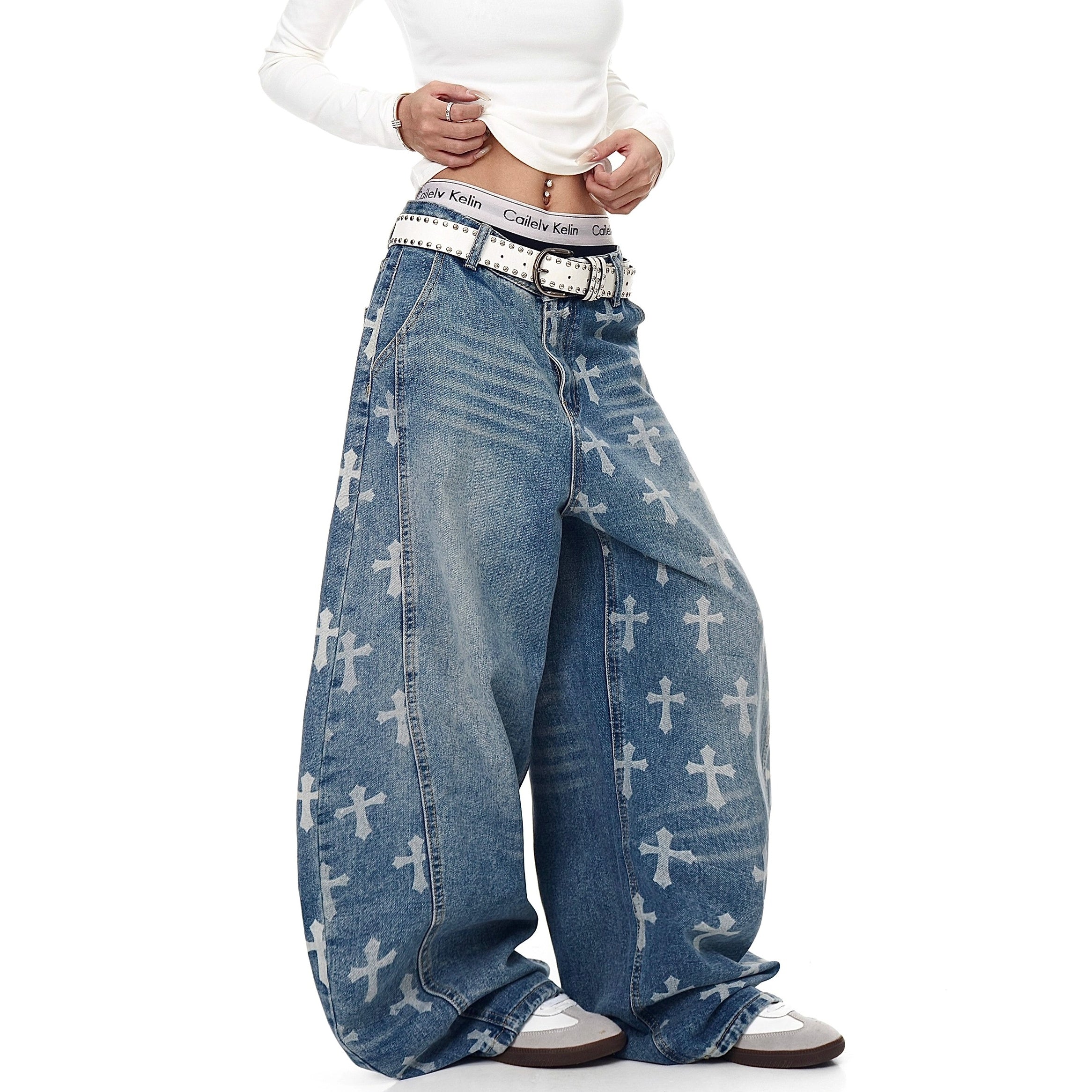 Vintage Cross Print Scimitar Jeans BK7032