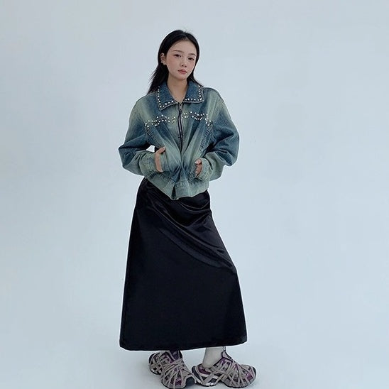 Pearl Bead Short Denim Jacket OS2030