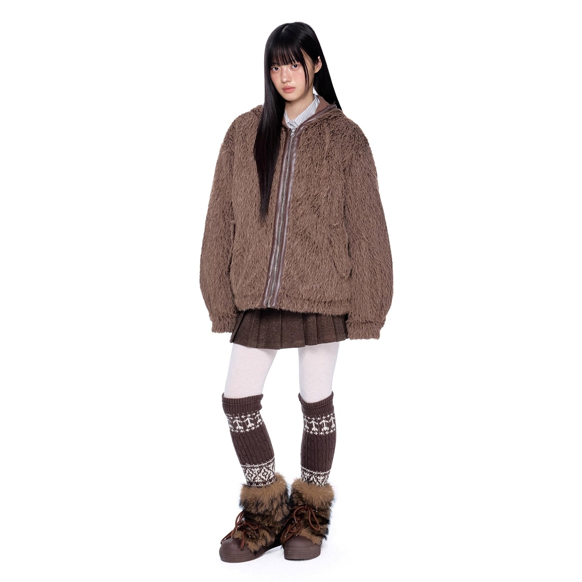 Loose Shaggy Fur Warm Hooded Jacket MY29