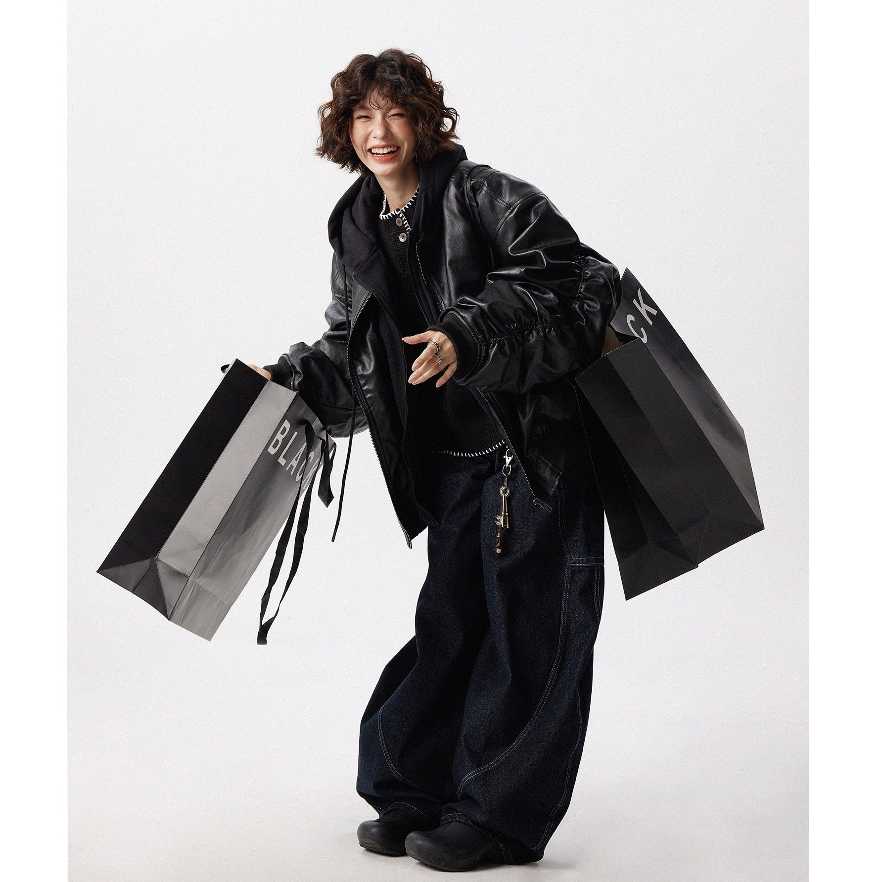 Fake Layered Design Hooded PU Leather Jacket MW10297