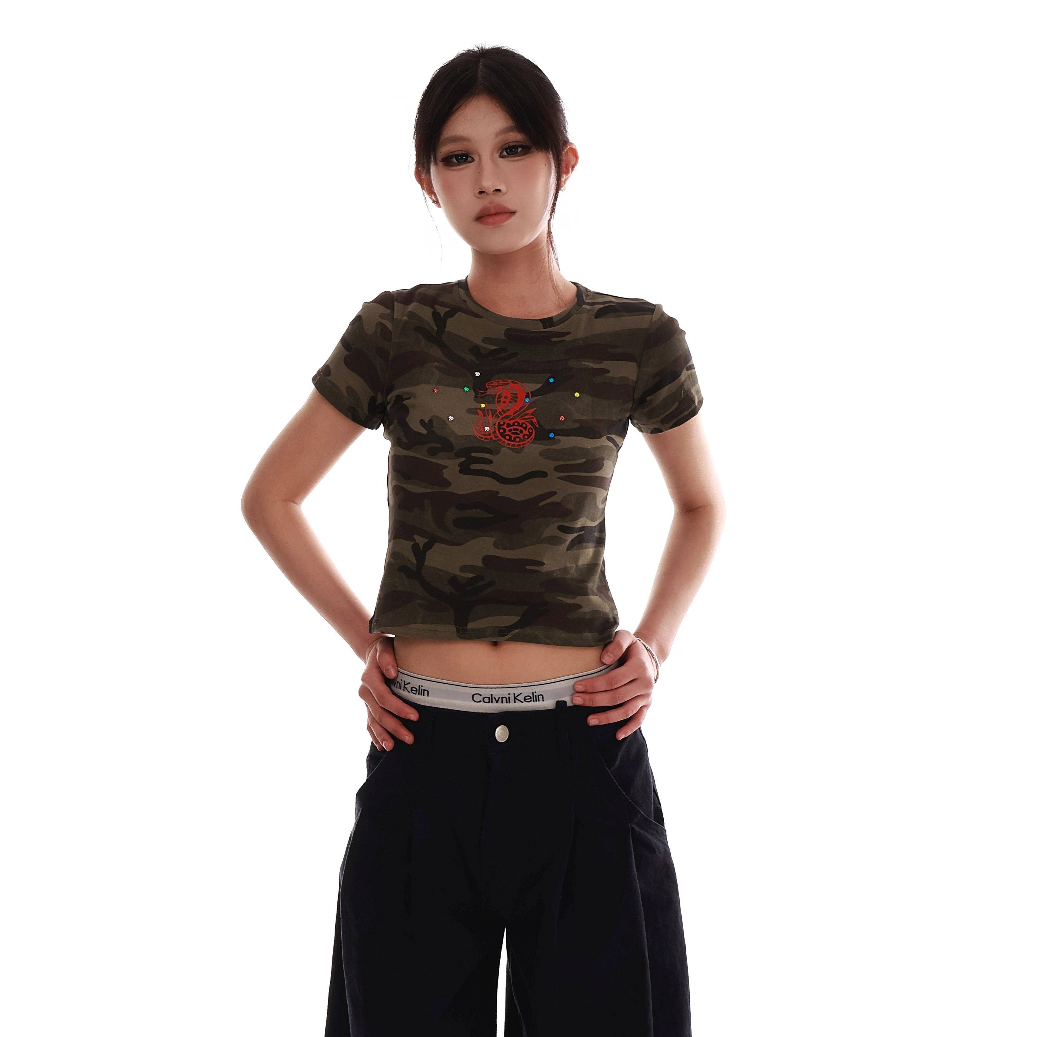 Camouflage Slim Cropped T-shirt VI2005