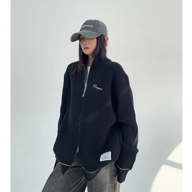 Front And Back Zipperd Knitted Jacket MW10290