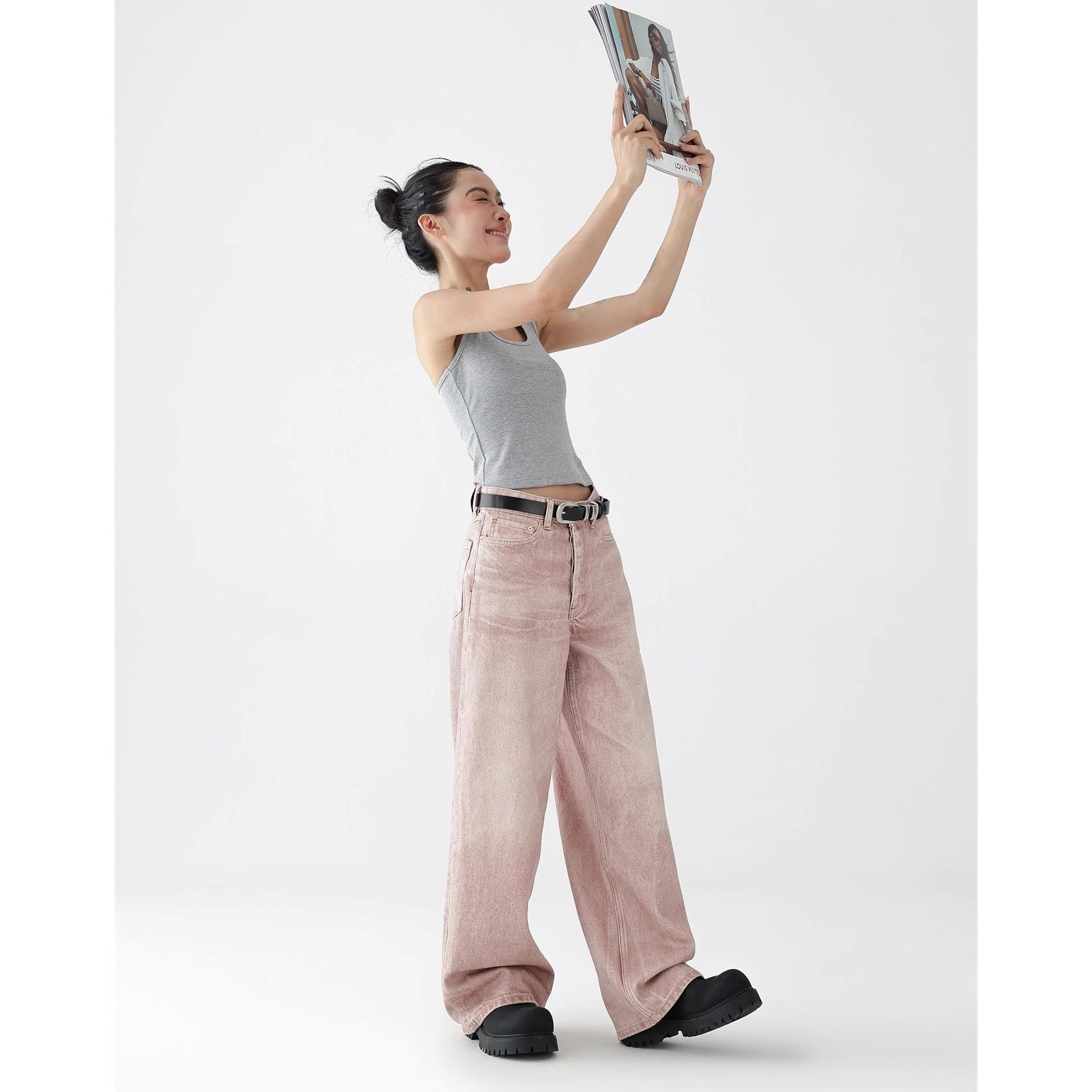 Loose Straight Gradient Pink Washed Jeans AC7119