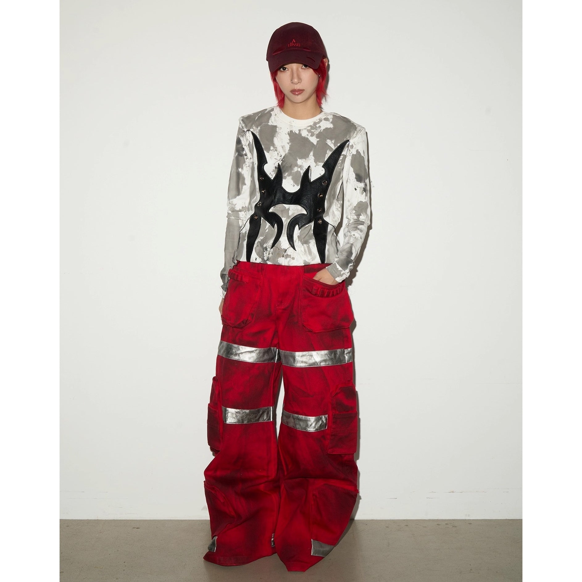 Dark Stained Dyeing Color-blocked Wide Fire Pants MN9029