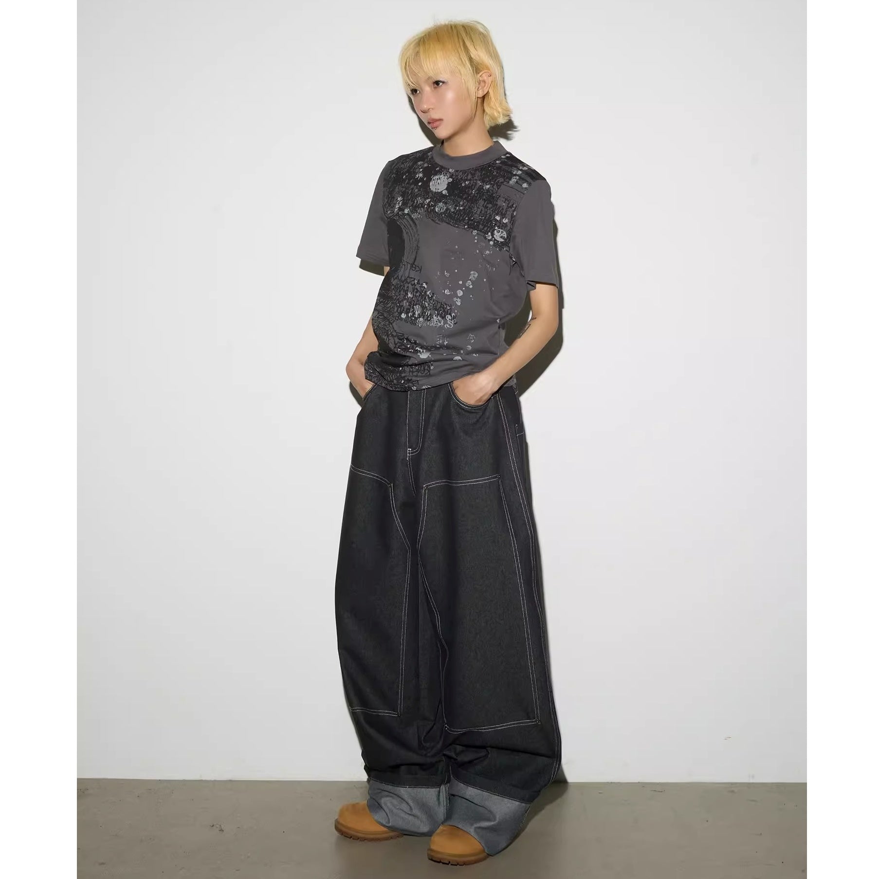 【上下別売り】Monogram Print Short-sleeved Denim Jacket & Jeans Set-up MN9021