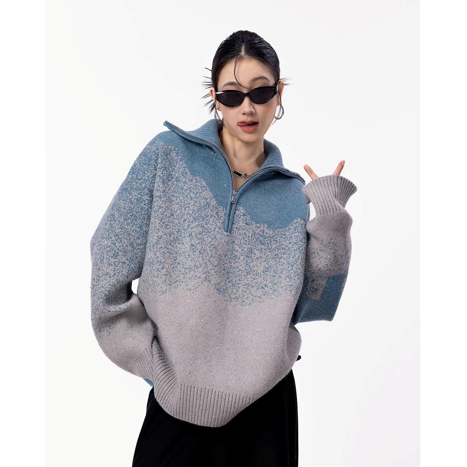 Gradient High-Neck Loose Sweater IC9115