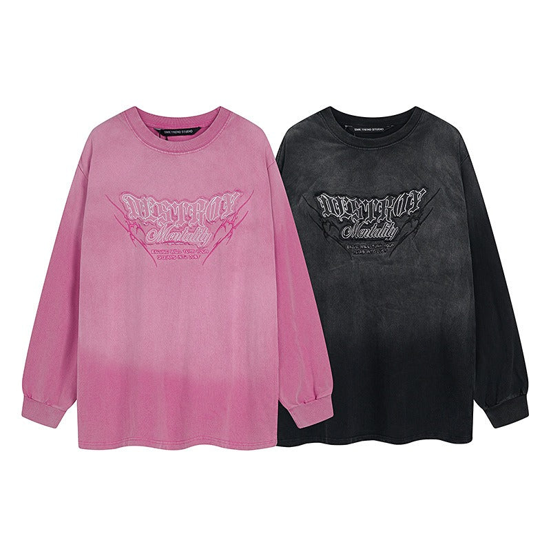 Gradation Wash Patch Embroidered Long-Sleeve T-shirt MW10247