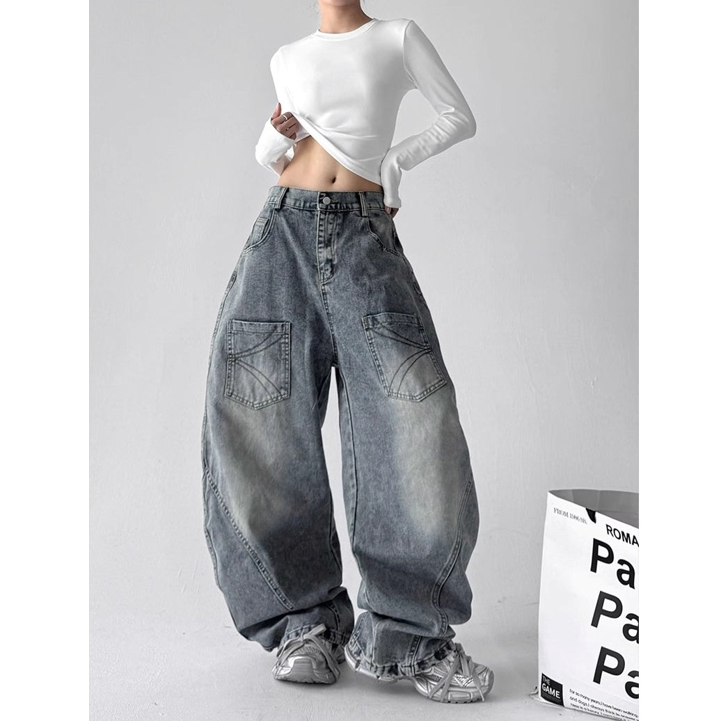 Graffiti Back Print Loose Curve Jeans MW10228
