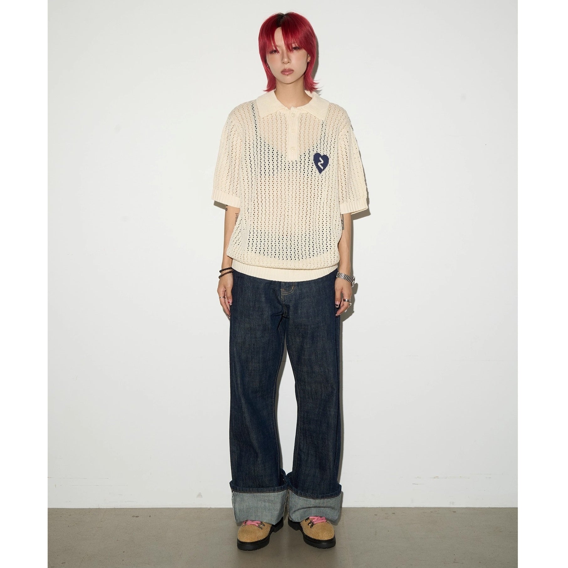 Breathable Cutout Knitting Polo Shirt MN9012