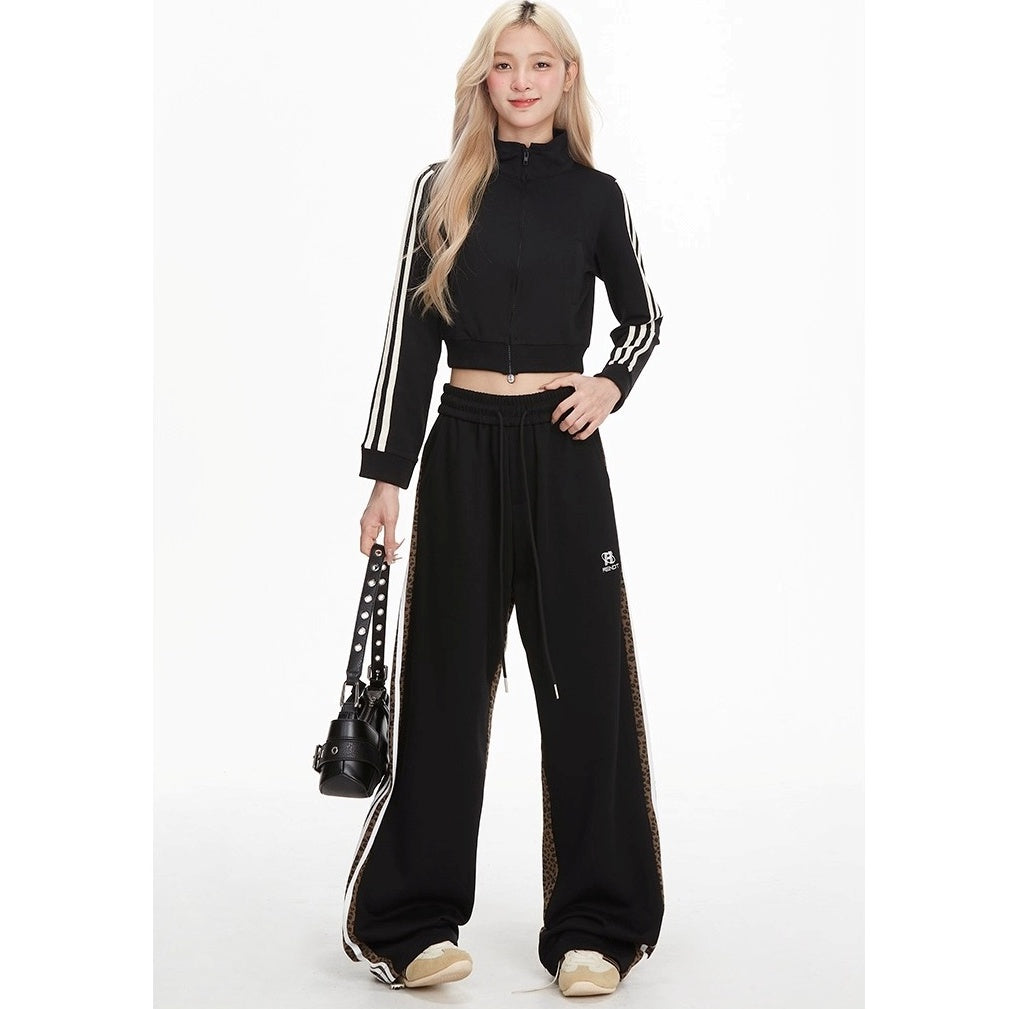 Side Line Leopard Print Panel Sweat Pants MW10280