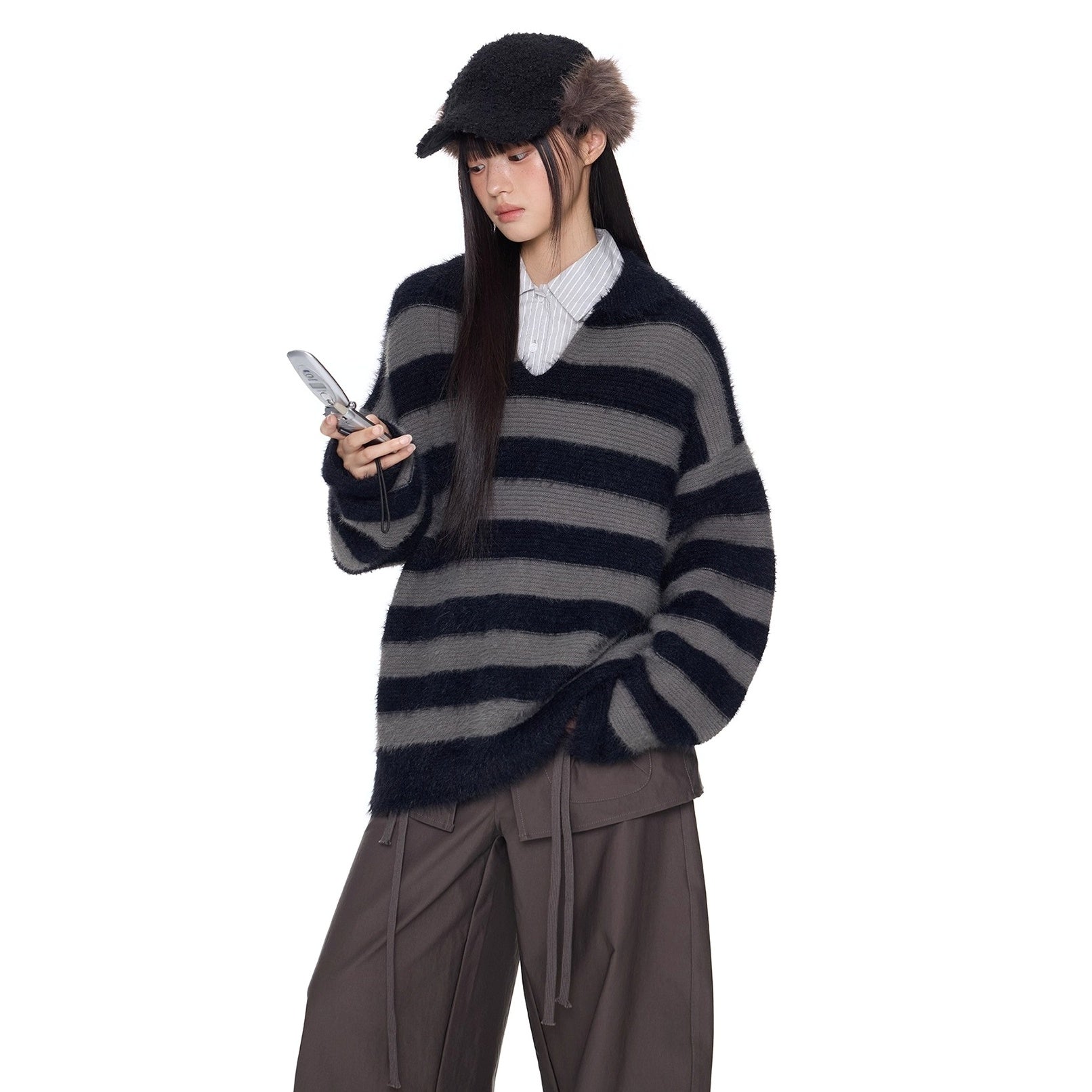 Border Lapels Contrast Sweater EZ265